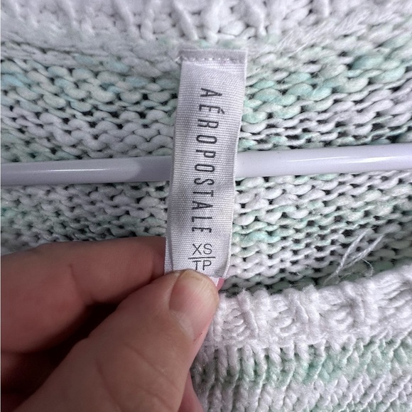 Aeropostale Light Green and White Striped Sweater - Picture 6 of 6